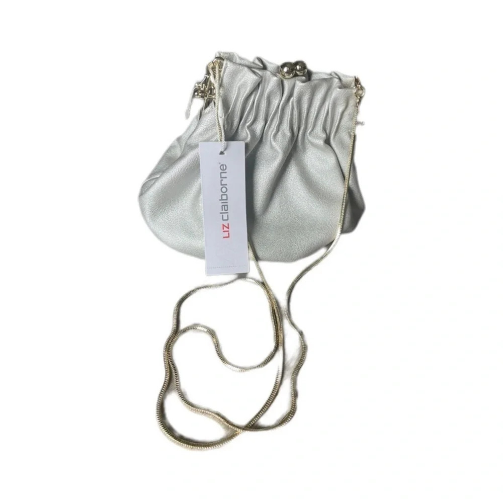 Liz Claiborne Silver Metallic Ruched Crossbody Bag